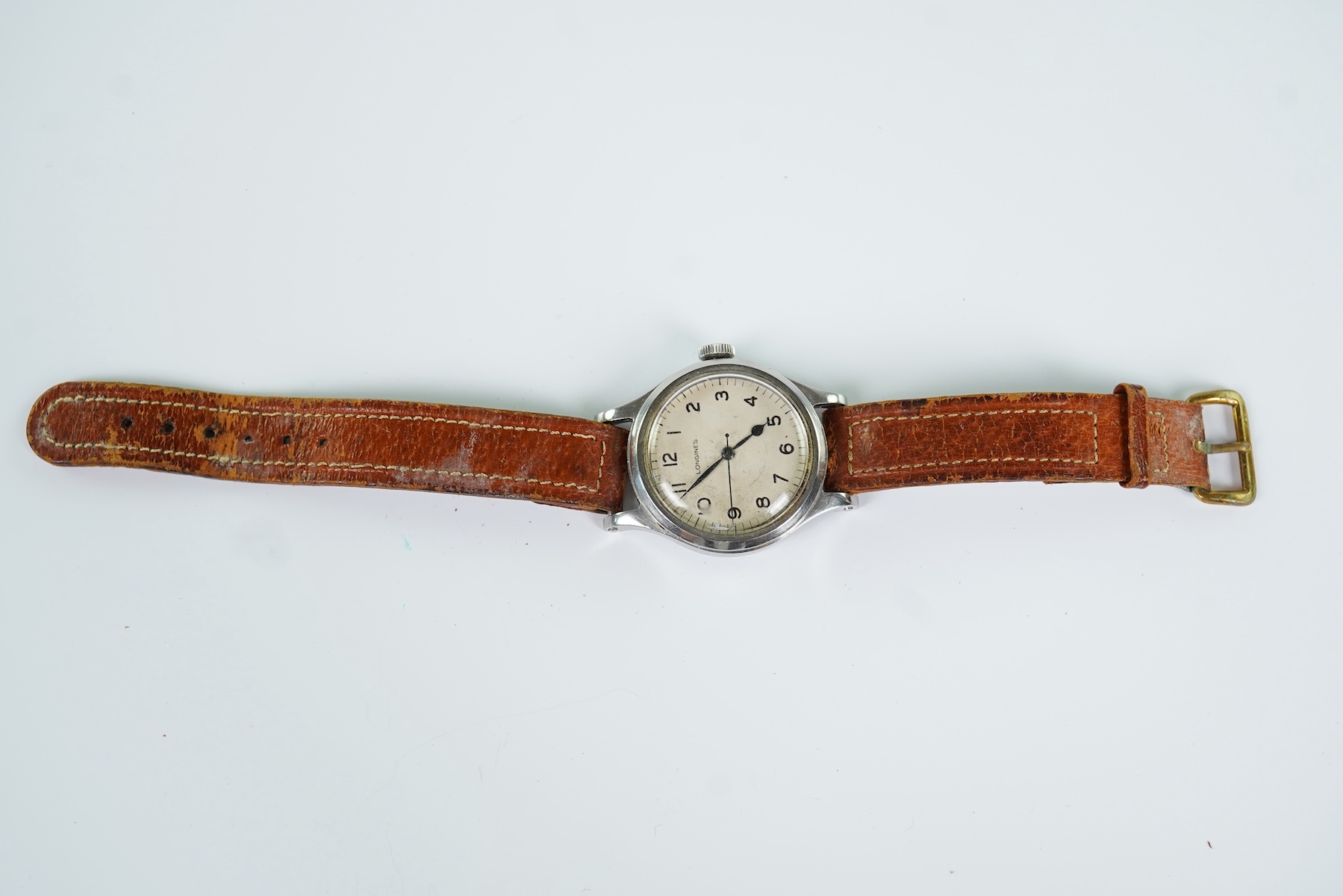 A gentleman's steel Longines R.A.F. Air Ministry Pilots/Navigators manual wind wrist watch, issued in 1956
